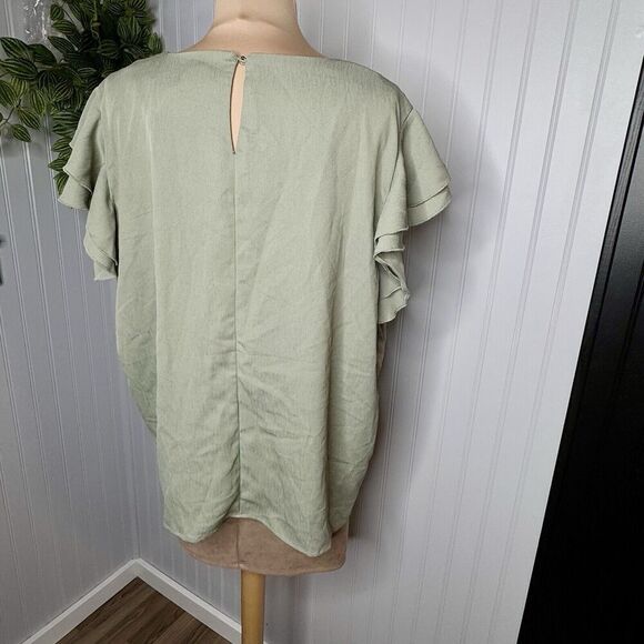 Milk & Honey Sz 3X Women's Blouse Army Green Flutter Ruffle Sleeve Top Shirt - Picture 5 of 13